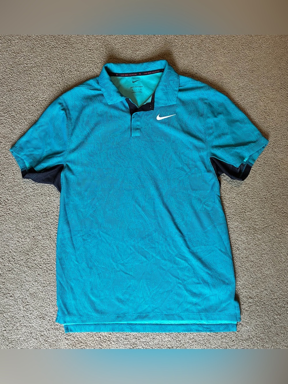 Nike Dri-Fit Tiger Woods Golf Polo Shirt Sz Small Turquoise & Black Athletic Top